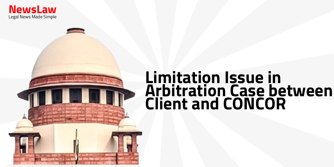 Limitation Issue in Arbitration Case between Client and CONCOR