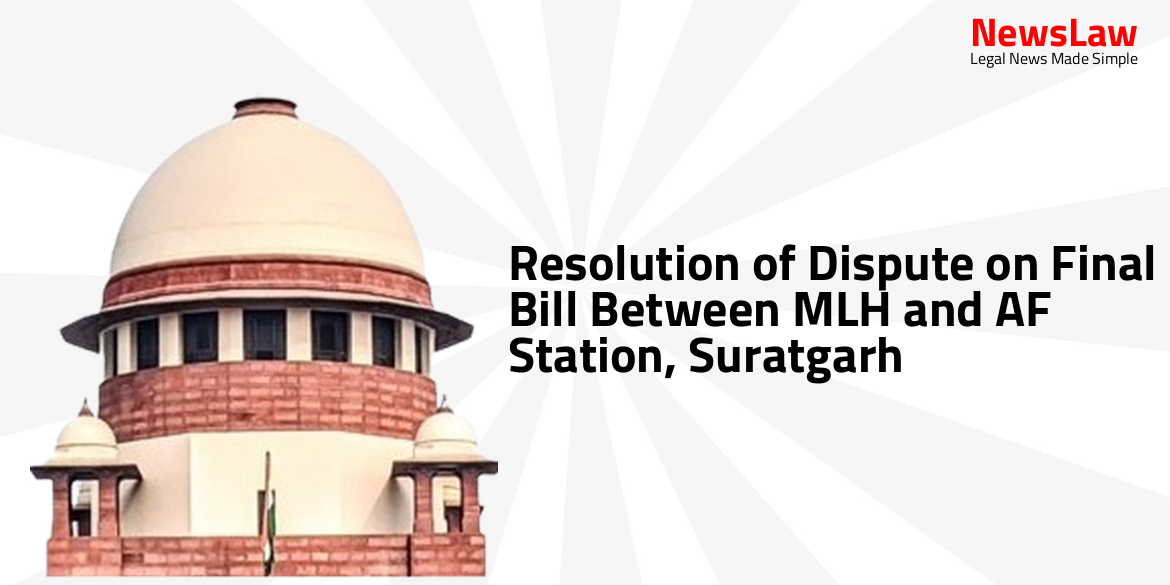 Resolution of Dispute on Final Bill Between MLH and AF Station, Suratgarh