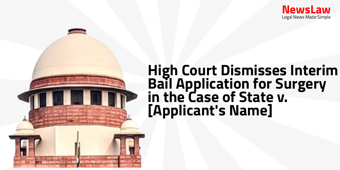 High Court Dismisses Interim Bail Application for Surgery in the Case of State v. [Applicant’s Name]