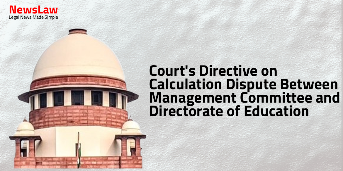 Court’s Directive on Calculation Dispute Between Management Committee and Directorate of Education