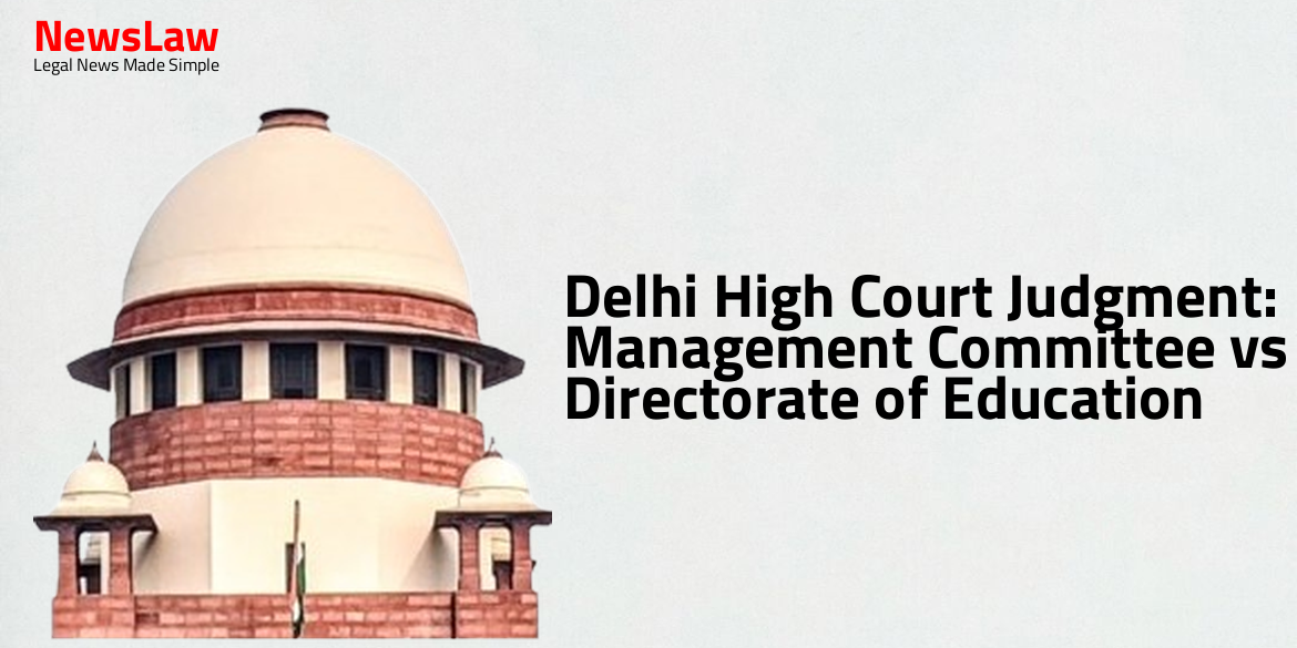 Delhi High Court Judgment: Management Committee vs Directorate of Education