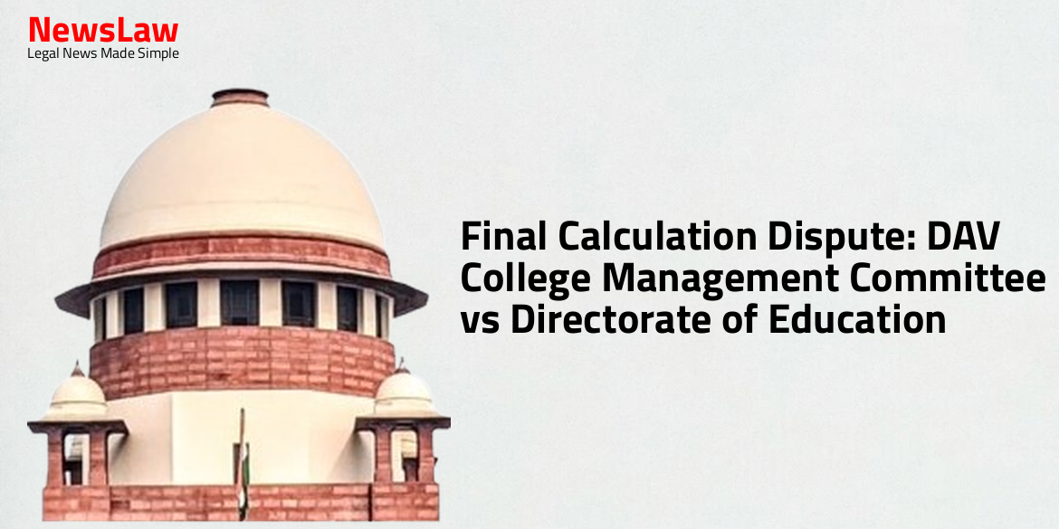 Final Calculation Dispute: DAV College Management Committee vs Directorate of Education