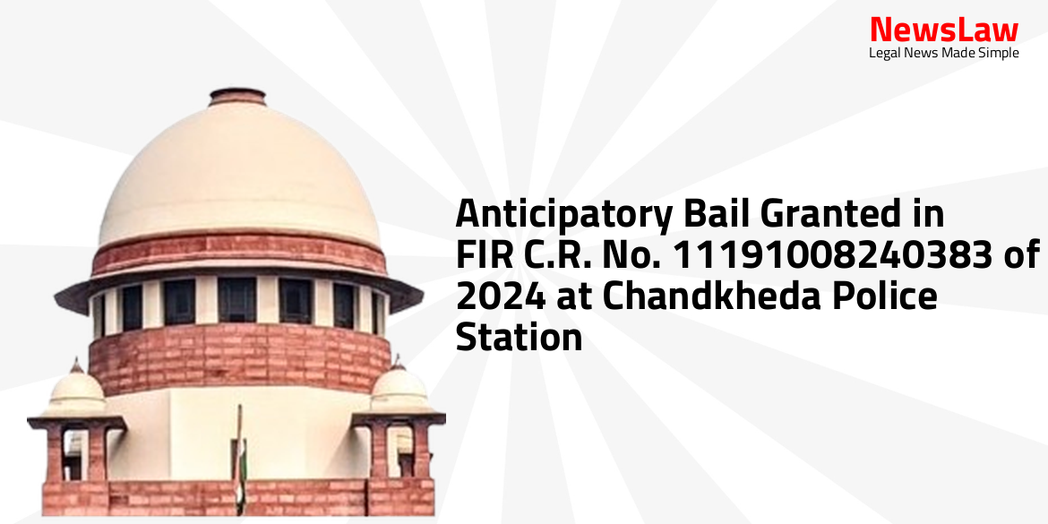 Anticipatory Bail Granted in FIR C.R. No. 11191008240383 of 2024 at Chandkheda Police Station