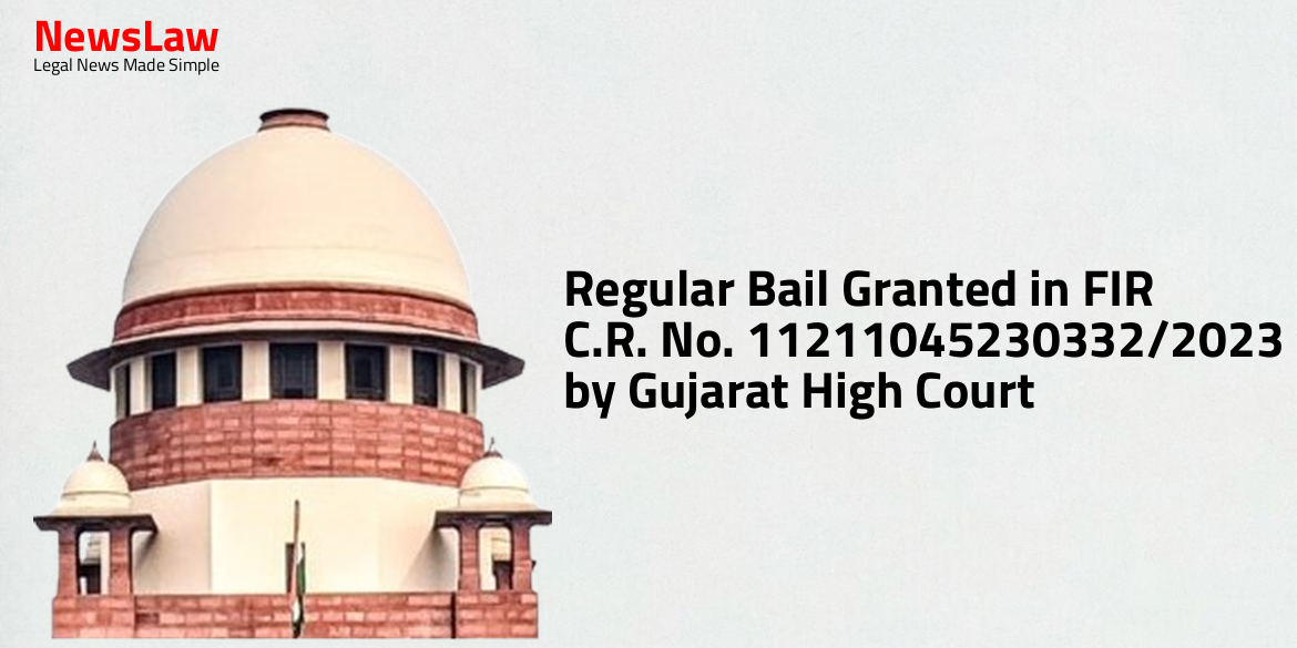 Regular Bail Granted in FIR C.R. No. 11211045230332/2023 by Gujarat High Court