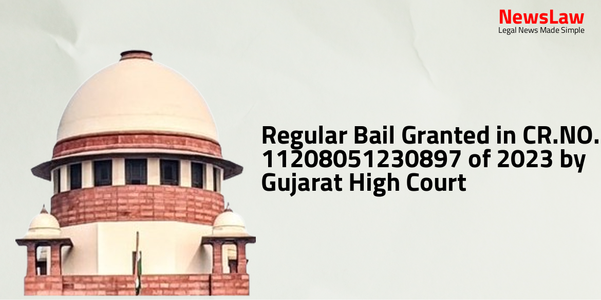 Regular Bail Granted in CR.NO. 11208051230897 of 2023 by Gujarat High Court