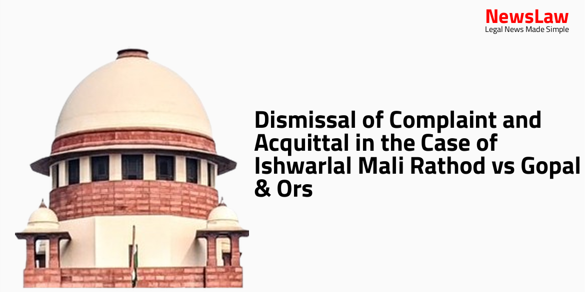 Dismissal of Complaint and Acquittal in the Case of Ishwarlal Mali Rathod vs Gopal & Ors
