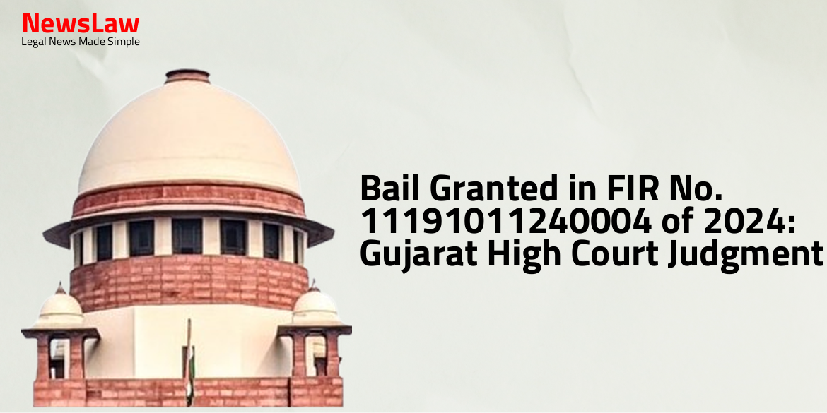 Bail Granted in FIR No. 11191011240004 of 2024: Gujarat High Court Judgment