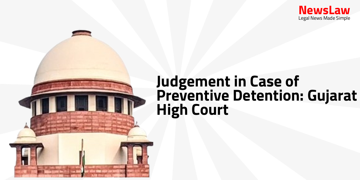 Judgement in Case of Preventive Detention: Gujarat High Court