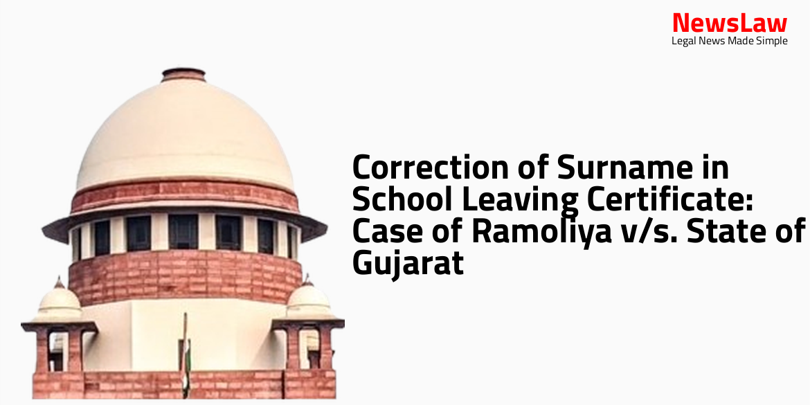 Correction of Surname in School Leaving Certificate: Case of Ramoliya v/s. State of Gujarat