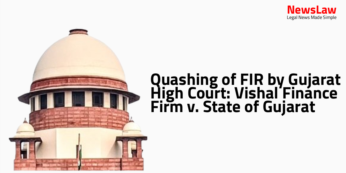 Quashing of FIR by Gujarat High Court: Vishal Finance Firm v. State of Gujarat