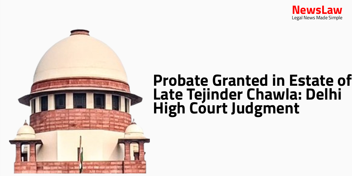 Probate Granted in Estate of Late Tejinder Chawla: Delhi High Court Judgment