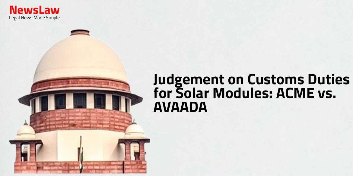 Judgement on Customs Duties for Solar Modules: ACME vs. AVAADA